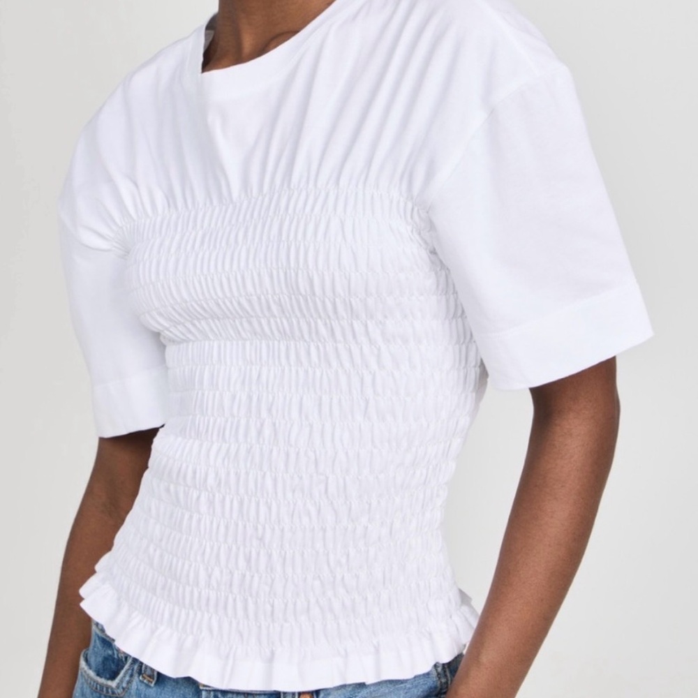 Pixie Market White Ruched Short Sleeve Top